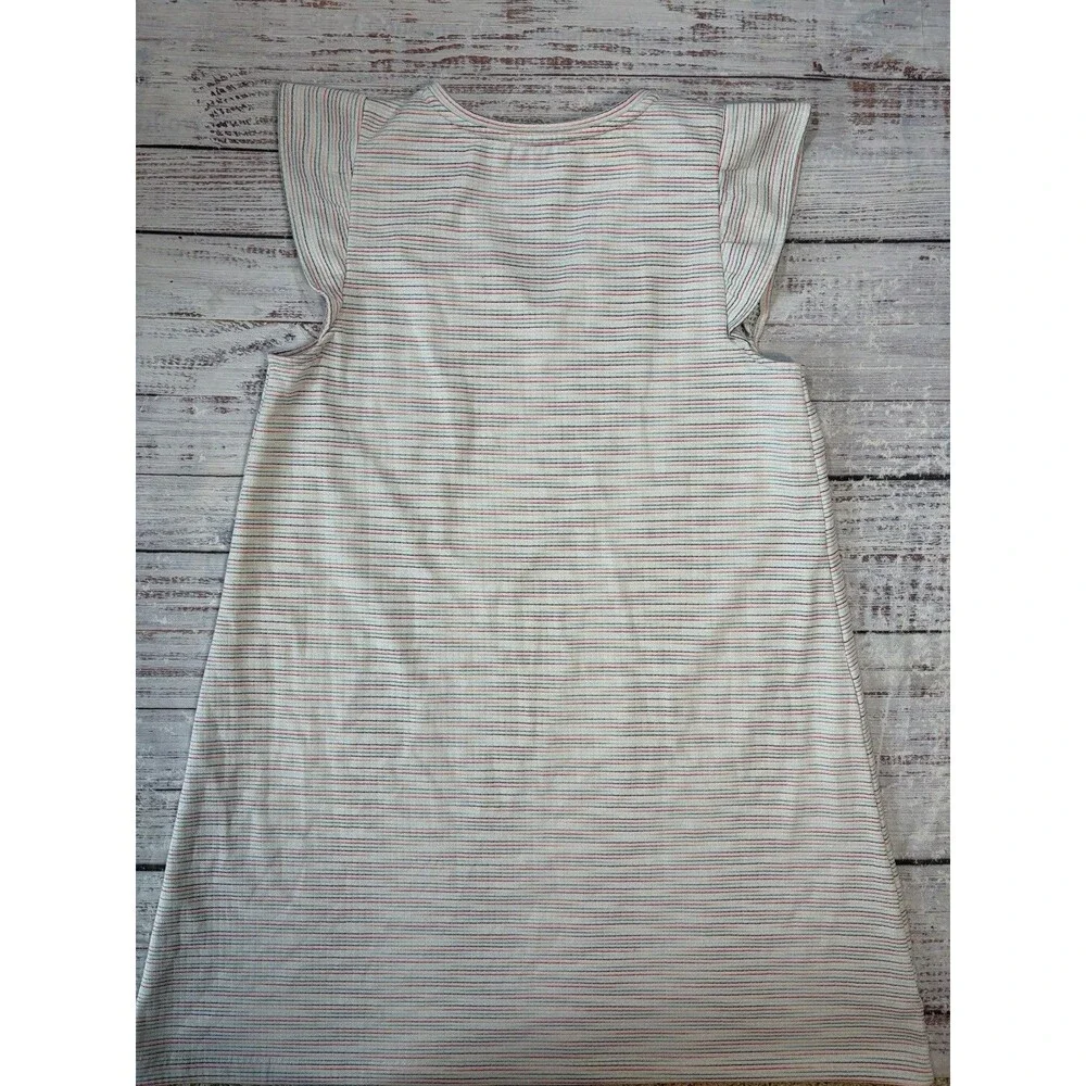 LOFT US Women's Size Large Rainbow Striped Flutter Sleeve Dress Stretch Summer